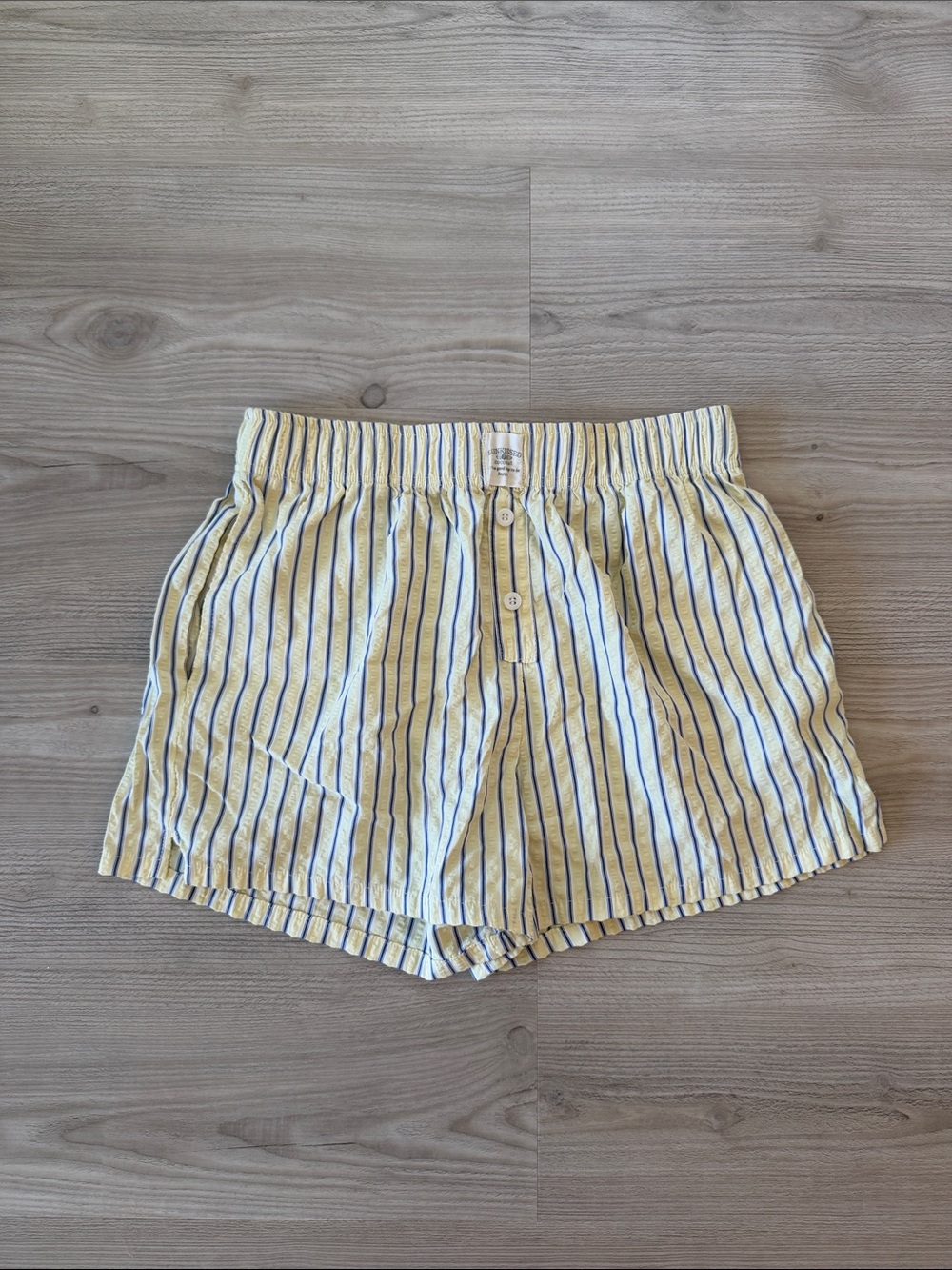 Women’s Yellow and Blue Striped Boxer-Style Shorts